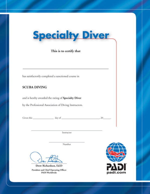 PADI - Certificate Specialty Diver